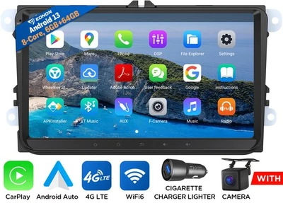 Autoradio 9"QLED Android 13 6+64 Navi 4G LTE CarPlay für Passat B6 B7 CC Magotan - Bild 1 von 4