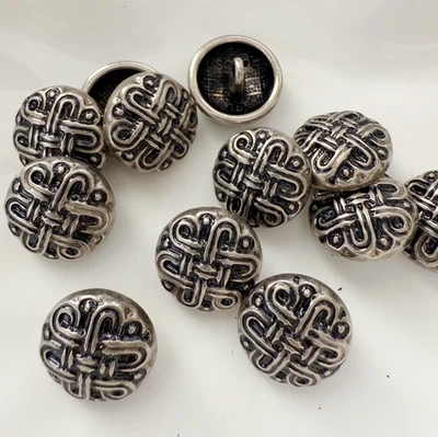6PC Antiqued Silver Knot Metal Buttons Shank Crafts Sewing Buttons 15mm - Image 1 of 3