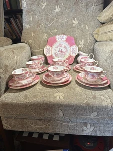 A Stunning Antique Minton Cockatrice Pink 21 piece teaset immaculate set ￼ - Picture 1 of 3