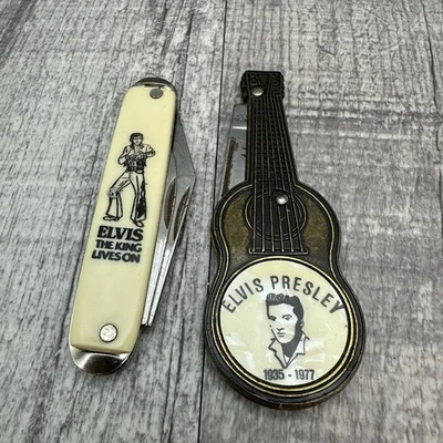2 Vintage Elvis Presley Commemorative Pocket Knifes Guitar Colonial Prov. USA - Image 1 of 4