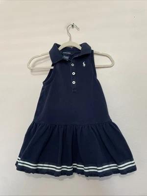 Toddler Girls Ralph Luren Dark Blue White Sleeveless Polo Dress - Size 3T - Image 1 of 4