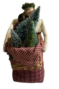 Primitive Doll Carrying Christmas Trees In A Basket Holidays - Picture 1 of 10