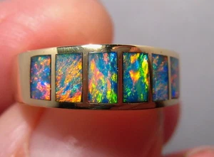 Edelstein Opal Ring, 6 Gramm massiv 14 Karat Gelbgold, Größe 7, Brillant 5+ Farbe - Bild 1 von 14