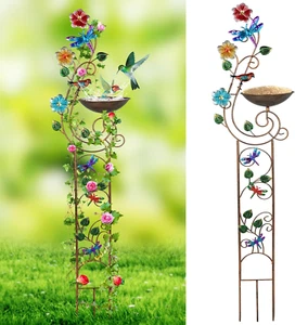 57” Bird Bath with Garden Trellis for Climbing Plants Outdoor, Small Decorative - Picture 1 of 12