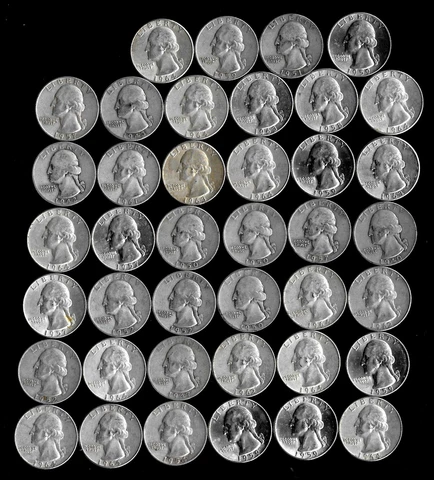 ONE ROLL OF WASHINGTON QUARTERS (1940-64)  90% SILVER (40 COINS)  LOT E30 Cover