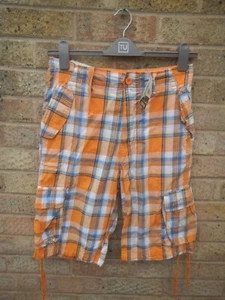 MENS ORANGE/BLUE CHECK CARGO SHORTS SIZE 30 WAIST DENIM&CO PRIMARK NWT - Picture 1 of 4