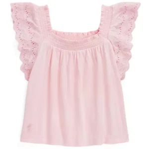 Polo Ralph Lauren Mädchen Ösen bestickt Baumwolle Jersey Top rosa Größe 6 - Bild 1 von 6