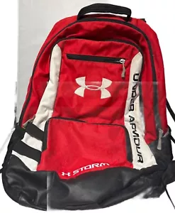 Under Armour Team Hustle Backpack Red Black Bookbag Sports Travel Bag 1238440 - Picture 1 of 7