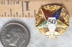 VTG Eastern Star Gold Tone Enamel 50 Anniversary Lapel Pin  - Picture 1 of 3