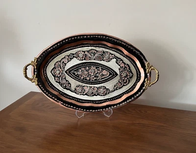 Copper Oval Coffee Tray, Turkish Copper Serving Tray, Handmade Copper Tray - Image 1 of 4