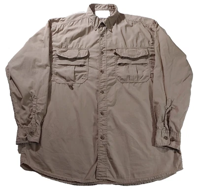 C.C. Filson Shirt Large Beige Button Down Long Sleeve Pockets Zipper - Image 1 of 4