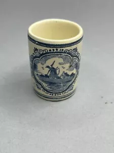 Vintage Delft Vandermint Liqueur Advertising Blue Painted Shot Glass Holland - Picture 1 of 8