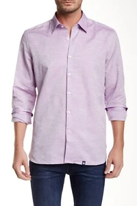 Stone Rose Men's Long Sleeve Regular Fit 100% Linen Shirt Purple Size S - Picture 1 of 2