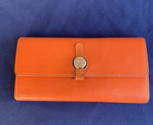 HERMES Orange Leather Dogon Purse Folded Wallet Clutch Vintage - Picture 1 of 17