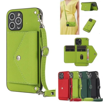 Para iPhone 11 12 13 14 15 16 Pro Max Bandolera Correa Billetera Tarjeta Cuero Estuche  Foto 1 de 4