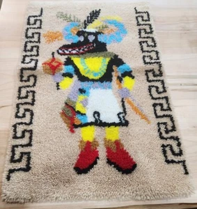 Vintage Kachina Latch Hook Wall Hanging Art Rug Completed - Picture 1 of 2