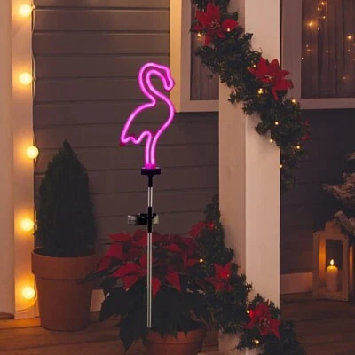 Solar Garden Stake Light Pink Flamingo Yard Outdoor Lawn Pathwa Decor Art Statue - Image 1 of 4