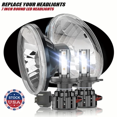 DOT Pair 7" inch Round LED Headlights H4 Bulbs FOR Dodge Dart 1964-1976 D100 - Image 1 of 4