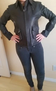 Remy USA Damen schwarze faltige weiche Rindslederjacke Größe S (fällt größer aus) - Bild 1 von 5