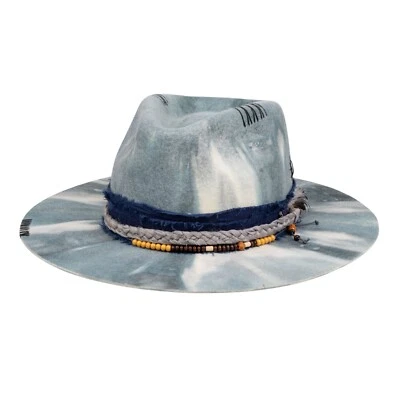 Retro Ala Ancha Rígida Fedora Hombres y Mujeres Sombreros Tie-Dye Clásico Fieltro Sombrero Azul Foto 1 de 4
