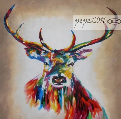 stag deer  ON  CANVAS 39" X 39"  STREET ART PRINT GRAFFITI PAINTING - Image 1 of 3