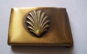 Solid Brass Small Belt Buckle Antique Finish - SHELL NAUTICAL BEACH design - Picture 1 of 2