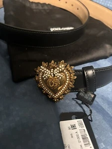Dolce & Gabbana Black Leather Devotion Heart Buckle Belt NWT! - Picture 1 of 6
