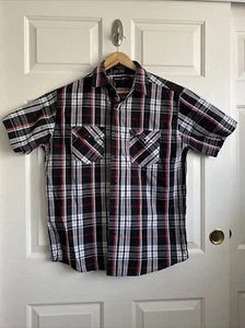 Camisa de manga corta a presión Beverly Hills Polo Club para hombre talla grande a cuadros - Imagen 1 de 10