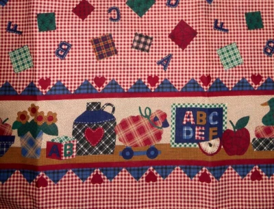 Primitive Country School House Gingham ABC Cranston Border Cotton Fabric 3 Yards - Image 1 of 4