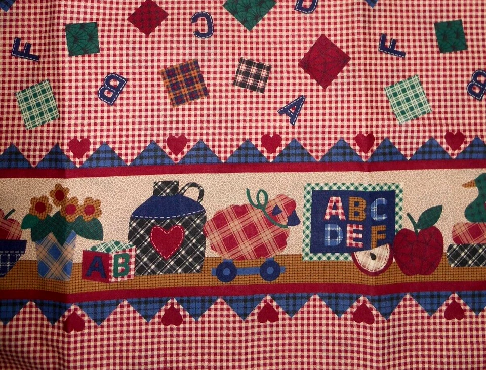 Primitive Country School House Gingham ABC Cranston Border Cotton Fabric 3 Yards - Image 1 of 4
