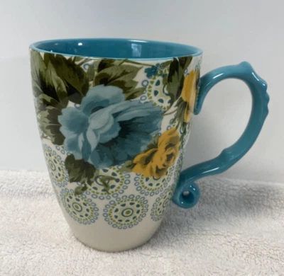 Taza de café con leche Jumbo Pioneer Woman ROSE SHADOW azul verdoso y amarillo 24 oz Foto 1 de 4