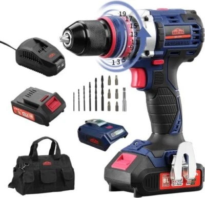 DEXTRA Brushless Drill Driver Kit 20V, 2.0Ah Power Batteries, USB Charger & Case - Image 1 of 4