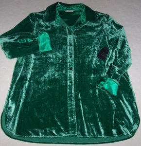 NWT John Mark JEWEL EMERALD GREEN VELVET Satin Button-Front Tunic Top Blouse XL - Picture 1 of 3