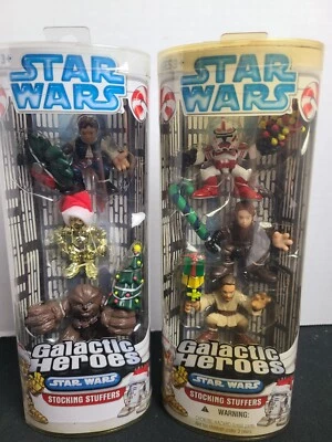 LOTE de 2 Juegos de Medias de Navidad Star Wars Galactic Heroes Han C3PO Obi Foto 1 de 4
