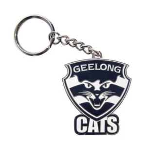 33736 GEELONG CATS AFL TEAM LOGO MASCOT METAL KEYRING KEY RING - Picture 1 of 1