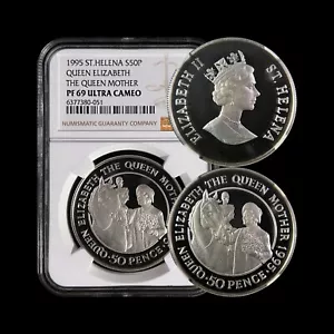 SAINT HELENA. 1995, 50 Pence, Silver - NGC PF69 - Top Pop 🥇 Queen Mother, Horse - Picture 1 of 5