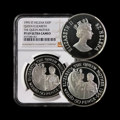 SAINT HELENA. 1995, 50 Pence, Silver - NGC PF69 - Top Pop 🥇 Queen Mother, Horse - Image 1 of 4
