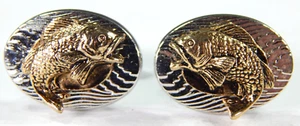 VTG ANSON BIG MOUTH BASS FISH CUFFLINKS SILVER & GOLD MEN'S JEWELRY FASHION EUC! - Picture 1 of 9