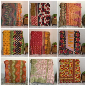 Vintage Quilt Indian Reversible Kantha Throw Blanket Coverlet Twin Size Bedding - Picture 1 of 19