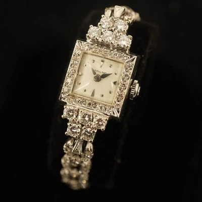 Reloj Hamilton Vintage Oro Blanco 14k Diamante Damas, Mantiene el Tiempo - Envío Gratis EE. UU. Foto 1 de 4