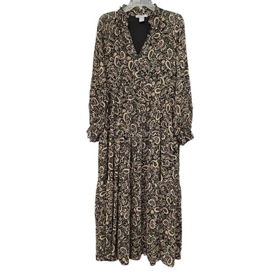 Lucky Brand Paisley Maxi Dress Women’s M Black Long Sleeve Boho Lined Stretch - Image 1 of 4