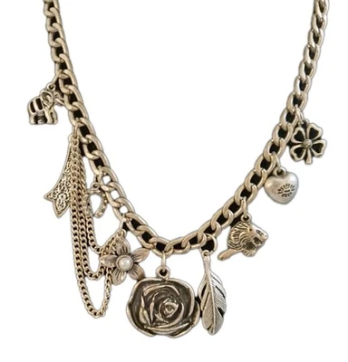 Collar con dije de cadena de elefante corazón rosa floral herradura trébol buena suerte Foto 1 de 4