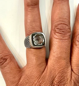 Michael Dawkins Textured Sterling Silver Green Amethyst Prasiolite Ring 8 - Picture 1 of 10