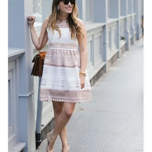 Alexis Cutout Lace Embroidered Sleeveless Melania Dress White Beige Bridal sz S - Picture 1 of 21