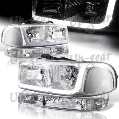 Faros LED cromados + parachoques 4 piezas para GMC Sierra 1500 2500 DRL 99-06 Foto 1 de 4