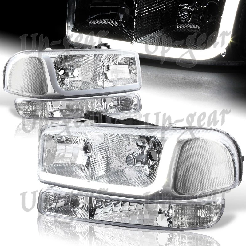 Faros LED cromados + parachoques 4 piezas para GMC Sierra 1500 2500 DRL 99-06 Foto 1 de 4