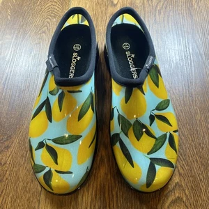 NEU Sloggers Damen 11 Zitronenmuster kurze Regen Garten Schuhe Clogs gelb blau USA - Bild 1 von 6