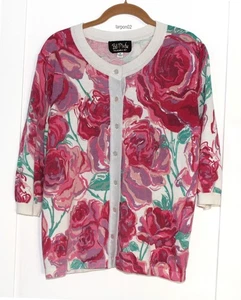 🌷Bob Mackie's Wearable Art Floral Sweater Women's Cardigan 3/4 Quarter Sleeve-M - Picture 1 of 3