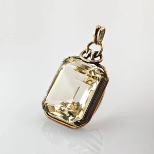 Jugendstil-Anhänger aus vergoldetem Silber mit großem Citrin in Smaragdschliff - Bild 1 von 2