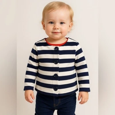 Tommy Hilfiger Baby Girls Striped Jacket 6–9 Months | Navy/White Nautical - Image 1 of 4